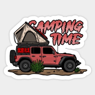 Pink Jeep Design Camping Time Sticker